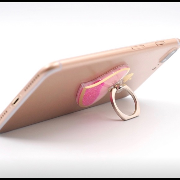 Pink glitter filled heart phone ring stand - Picture 3 of 4